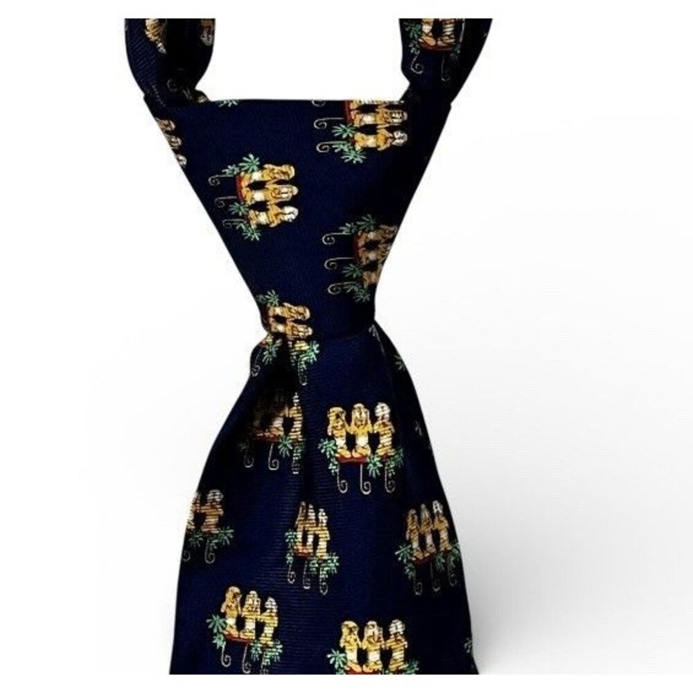 Robert Talbott Best of Class Silk Navy See No Evil Monkey Print Made in USA